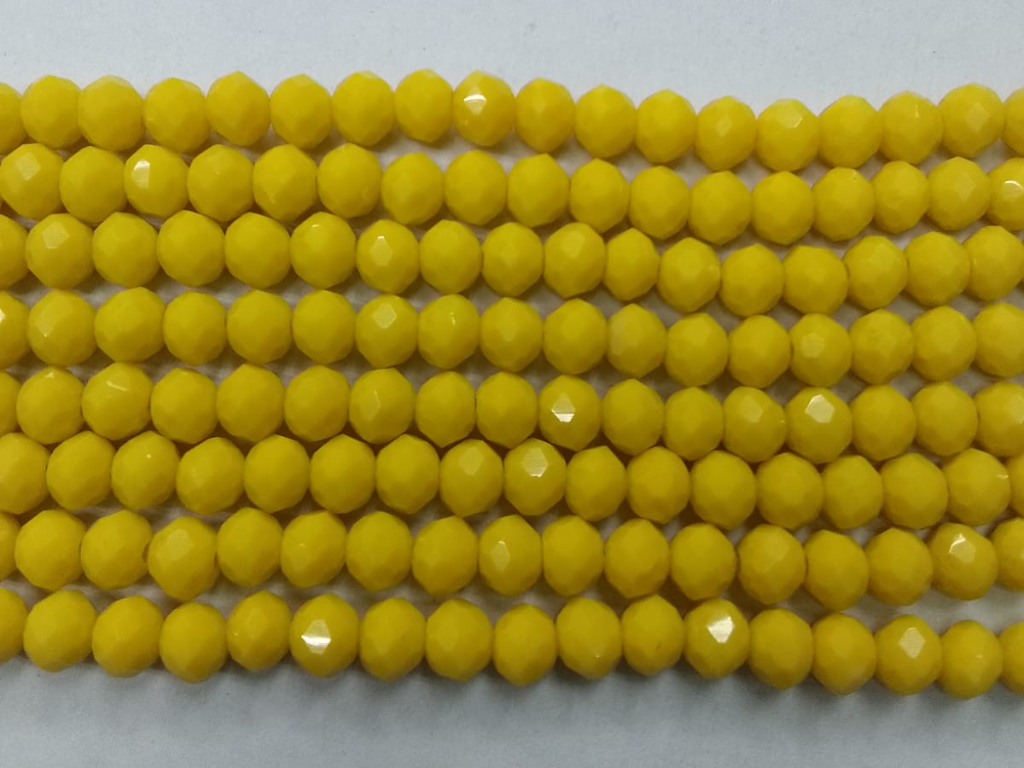 Mustard Yellow Tyre Crystal Glass Beads- 6 mm