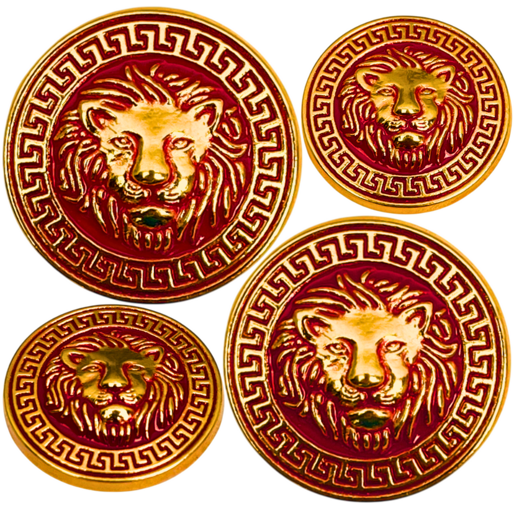 Red & Golden Lion Face Antique Design Round Shank Metal Button