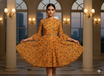 Yellow Floral 100% Pure Cotton Handblocked Kalamkari Fabric