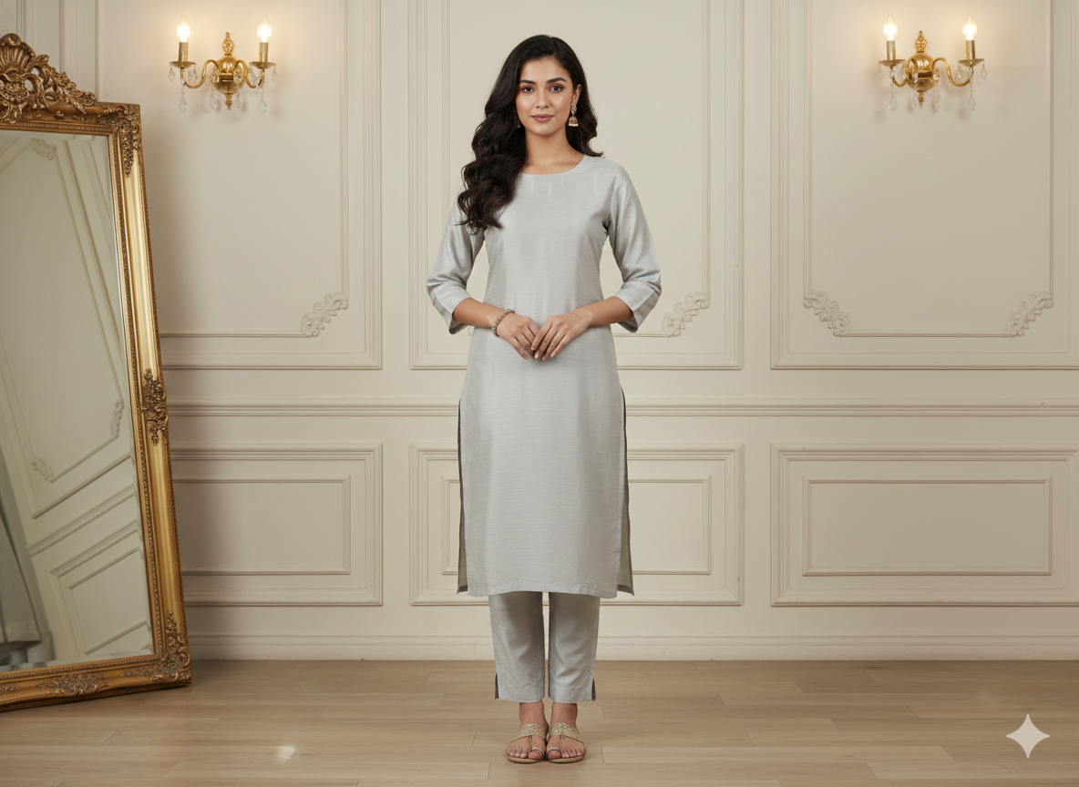 स्मोक ग्रे प्लेन बैंगलोर रॉ सिल्क फ़ैब्रिक