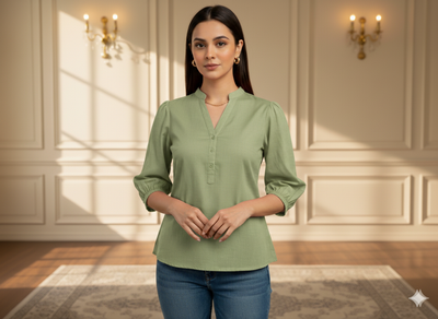 मॉस ग्रीन प्लेन ग्लेज्ड कॉटन फ़ैब्रिक