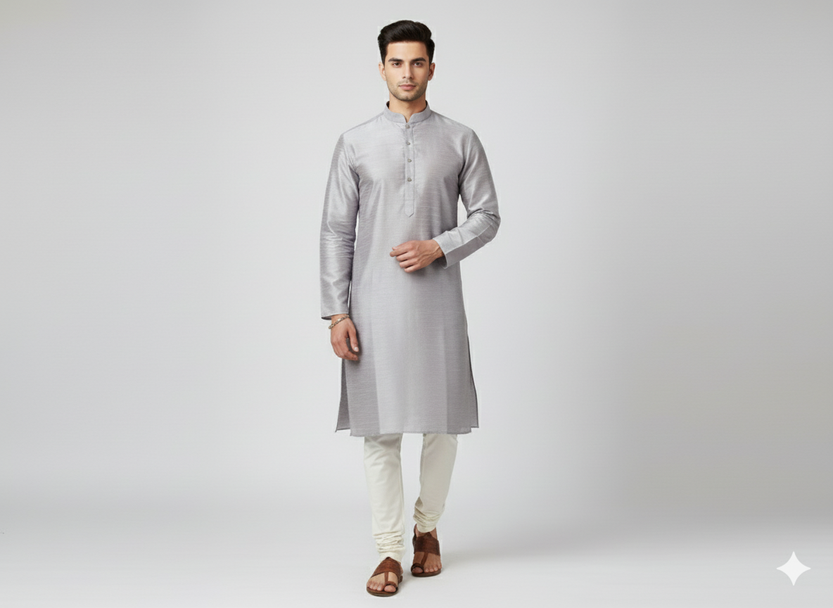 स्मोक ग्रे प्लेन बैंगलोर रॉ सिल्क फ़ैब्रिक