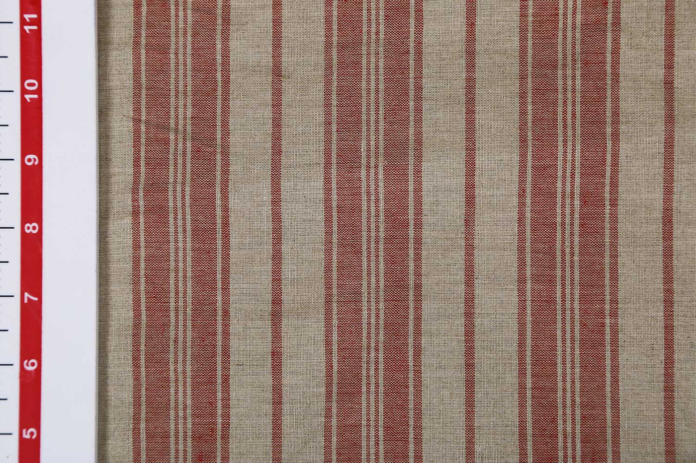 Precuts of 1.5 Meters Red & Beige Stripes Cotton Linen Kora Fabric