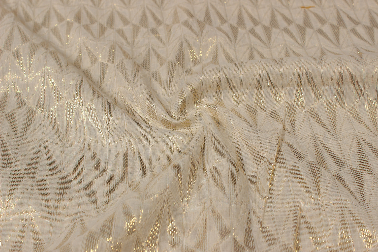 Off White & Golden Abstract Cotton Lurex Jacquard Fabric