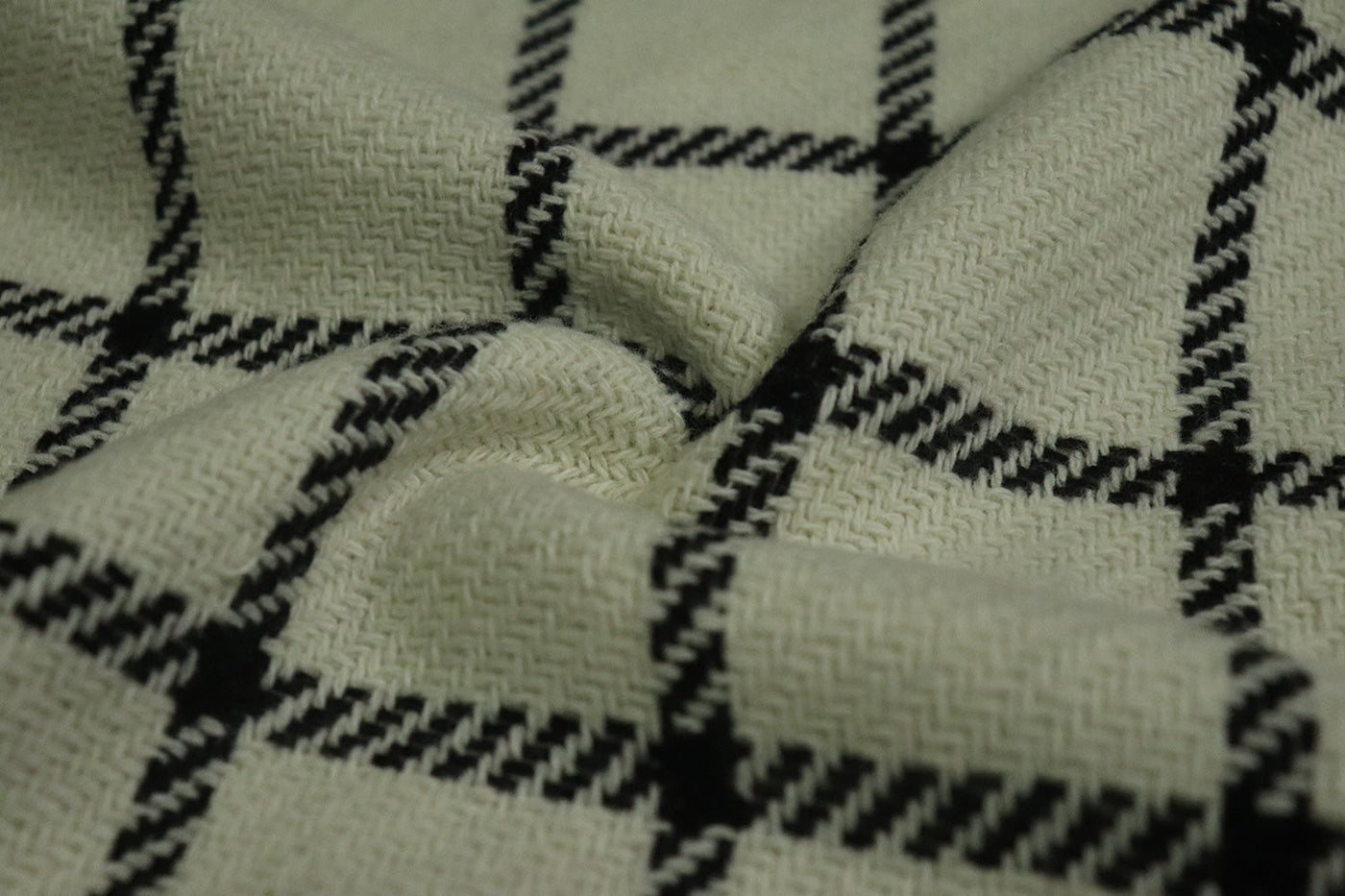 Precut of 2 Meters of Off White & Black Checks Tweed Fabric