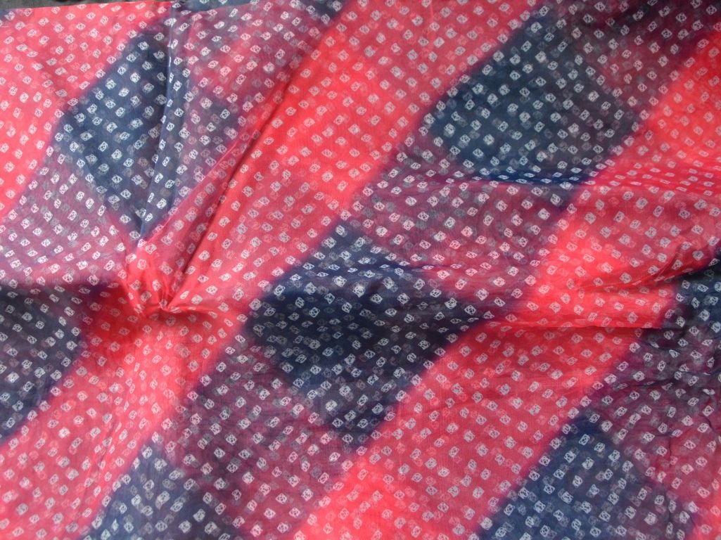 Red & Blue Bandhani Digital Printed Liquid Organza Fabric