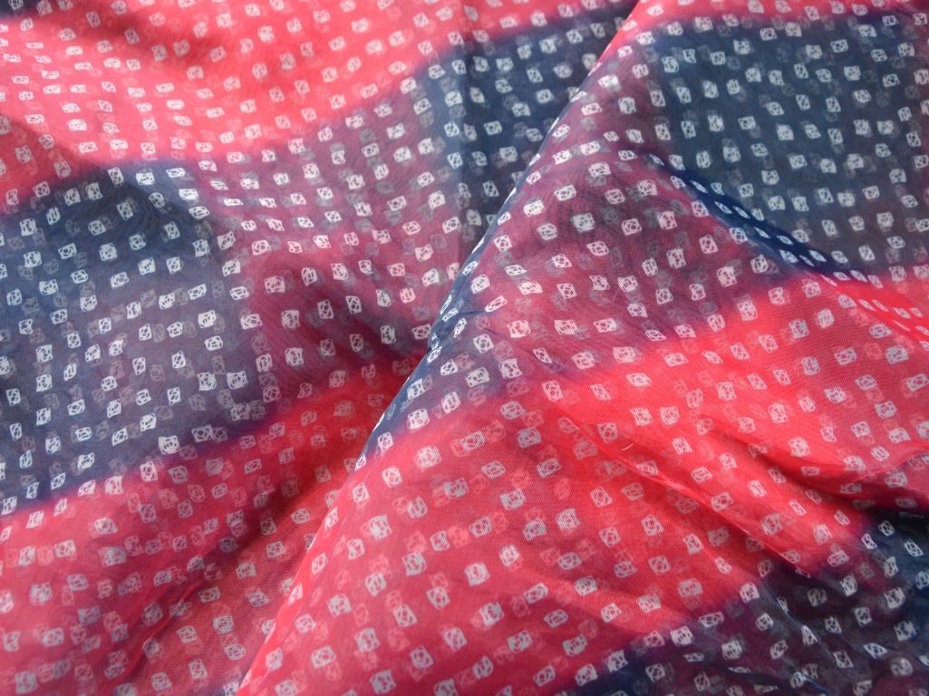 Red & Blue Bandhani Digital Printed Liquid Organza Fabric
