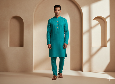 गहरा फ़िरोज़ा हरा सादा सूती लिनन कपड़ा