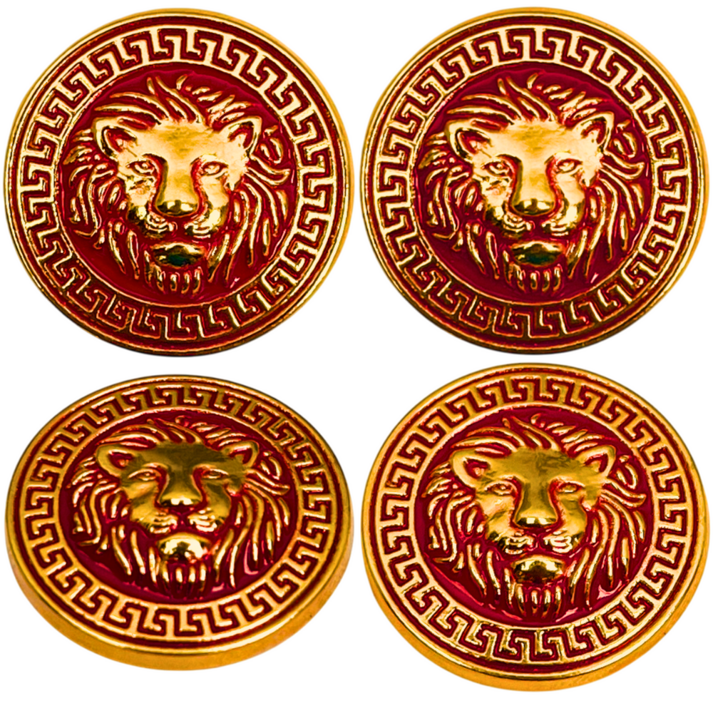 Red & Golden Lion Face Antique Design Round Shank Metal Button