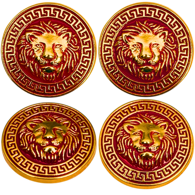 Red & Golden Lion Face Antique Design Round Shank Metal Button