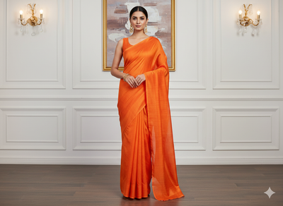 Tangerine Orange Plain Bangalore Raw Silk Fabric  (Wholesale)