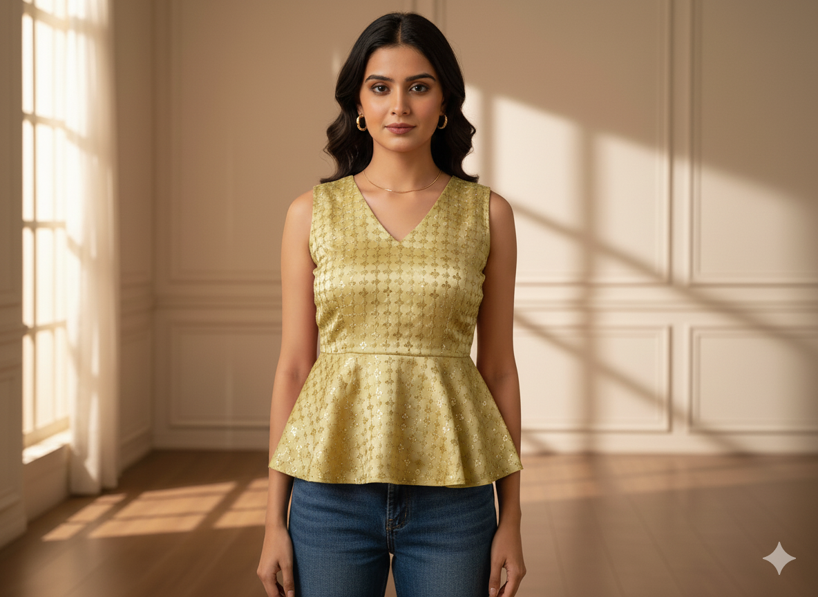 हल्के सुनहरे धातुई सेक्विन कढ़ाई मलाई साटन कपड़ा