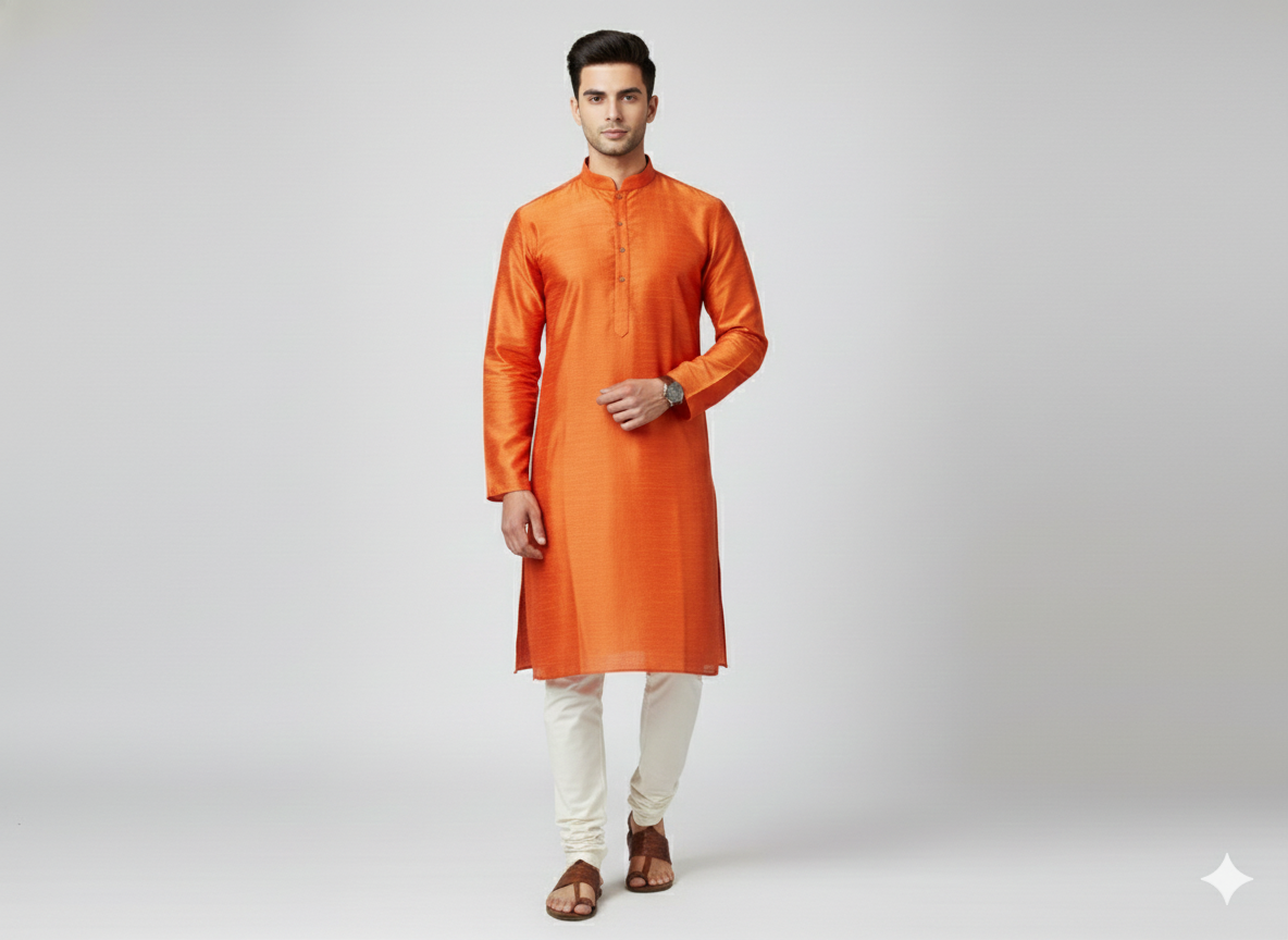 Tangerine Orange Plain Bangalore Raw Silk Fabric  (Wholesale)