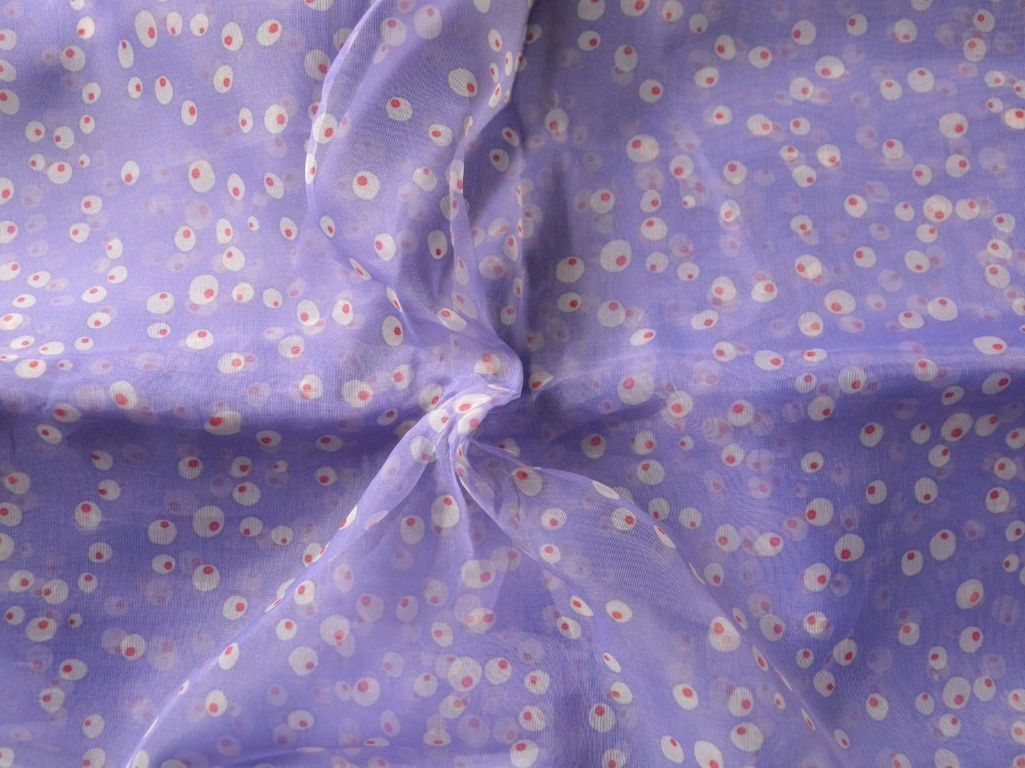 Lavender Doted Digital Printed Liquid Organza Fabric