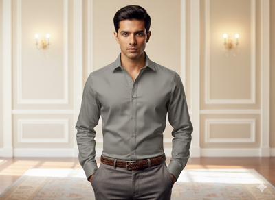 शैडो ग्रे प्लेन ग्लेज्ड कॉटन फ़ैब्रिक