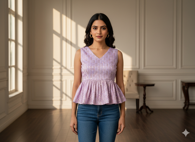 लैवेंडर मेटैलिक सेक्विन कढ़ाई मलाई साटन फैब्रिक