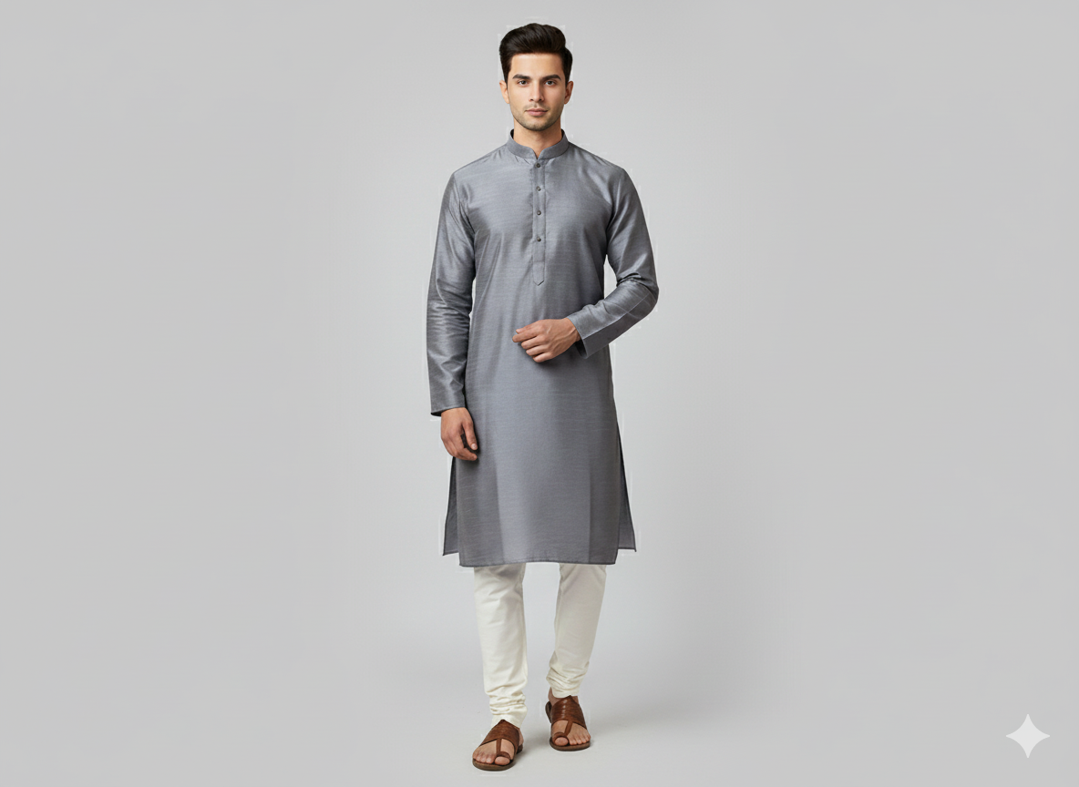 Smoke Gray Plain Bangalore Raw Silk Fabric  (Wholesale)