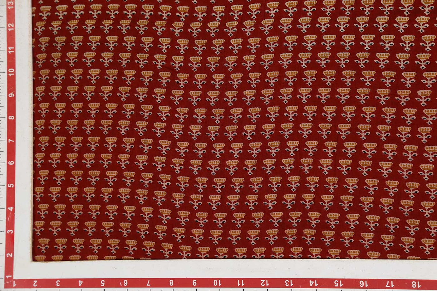 Precut Of 1 Meter Of Maroon Traditional Printed Cotton Cambric Fabric