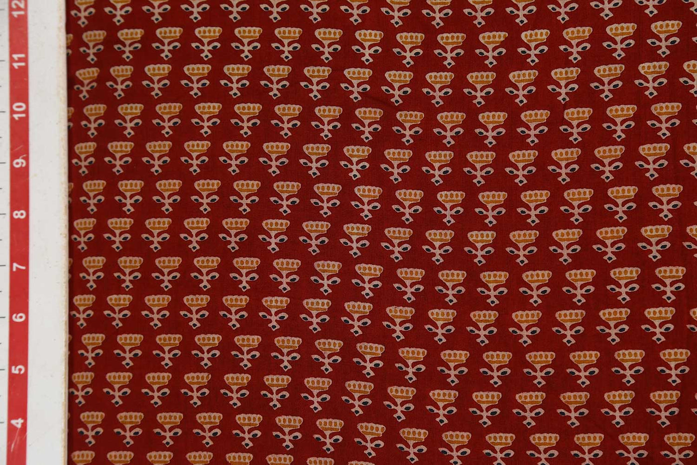 Precut Of 1 Meter Of Maroon Traditional Printed Cotton Cambric Fabric