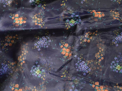 Purple Floral Digital Printed Liquid Organza Fabric