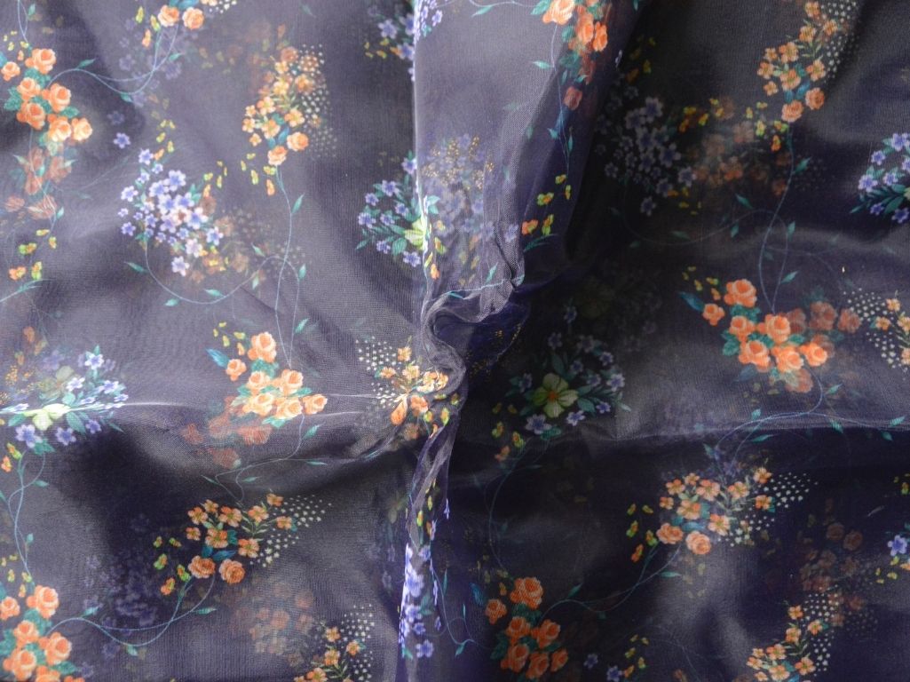 Purple Floral Digital Printed Liquid Organza Fabric
