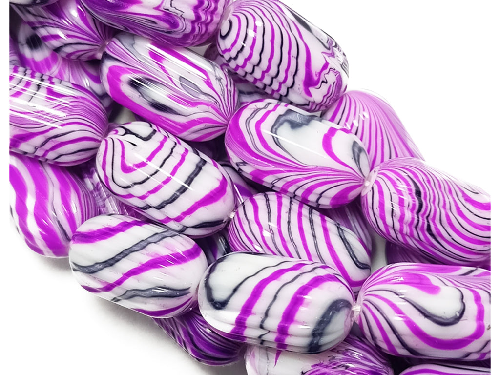 Multicolor Printed Oval Acrylic Beads