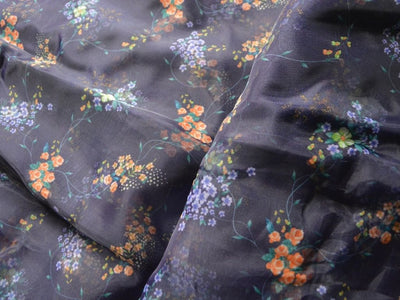 Purple Floral Digital Printed Liquid Organza Fabric