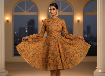 Yellow Floral 100% Pure Cotton Handblocked Kalamkari Fabric