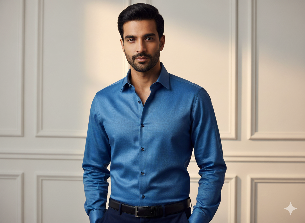 एजियन ब्लू प्लेन ग्लेज्ड कॉटन फ़ैब्रिक