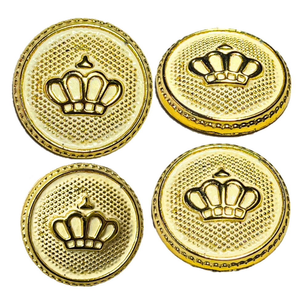 White & Golden King’s & Queen’s Favourite Crown Design Round Shank Plastic Button White and Golden Colour for Coat, Suit, Blazer, Sherwani, Nehru Jacket and for all Types of Clothes