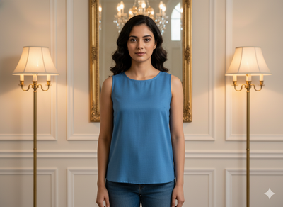 एजियन ब्लू प्लेन ग्लेज्ड कॉटन फ़ैब्रिक