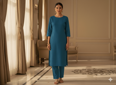 एजियन ब्लू प्लेन ग्लेज्ड कॉटन फ़ैब्रिक