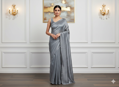 Smoke Gray Plain Bangalore Raw Silk Fabric  (Wholesale)