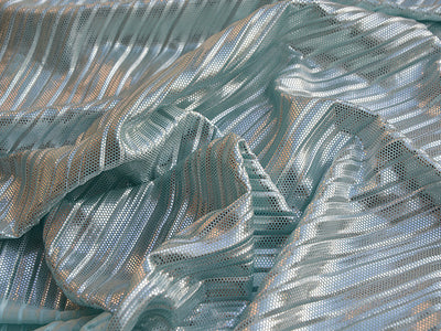 Ice Blue Plain Crushed Pleated Satin Fabric
