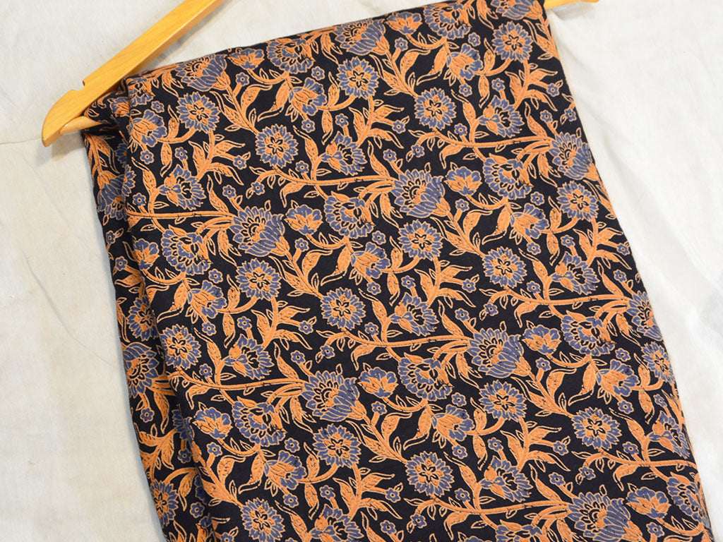 Black Kalamkari Pure Cotton Fabric