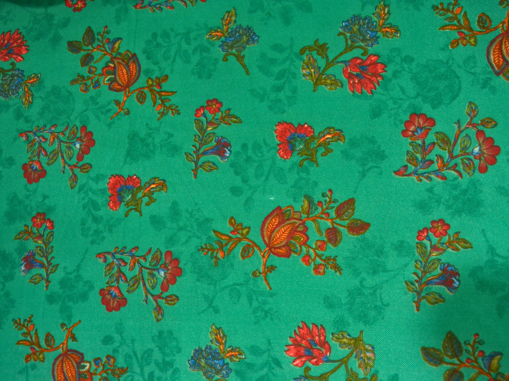 Teal Green Floral Printed Semi Pashimna Woolen Fabric