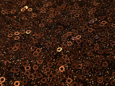 Brown Glitter Sequins Embroidered Net Fabric