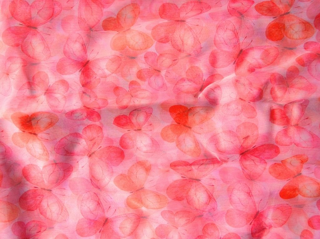 Pink Butterfly Digital Printed Liquid Organza Fabric