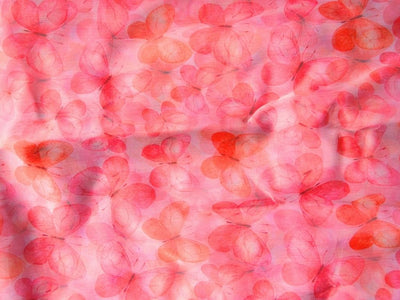 Pink Butterfly Digital Printed Liquid Organza Fabric