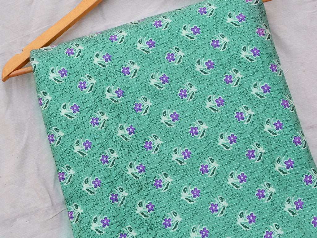 Mint Green Floral Pure Cotton Kantha Fabric