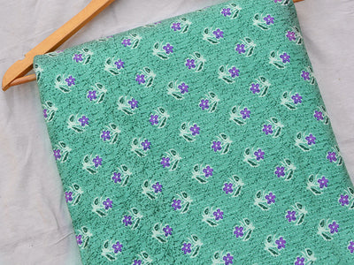 Mint Green Floral Pure Cotton Kantha Fabric
