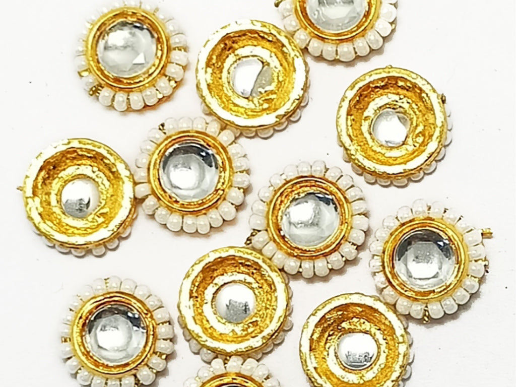 White & Golden Circular Kundan Stones