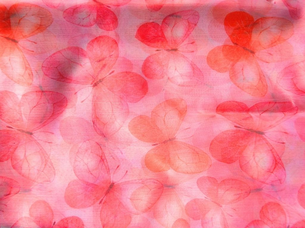 Pink Butterfly Digital Printed Liquid Organza Fabric