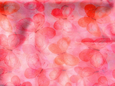 Pink Butterfly Digital Printed Liquid Organza Fabric