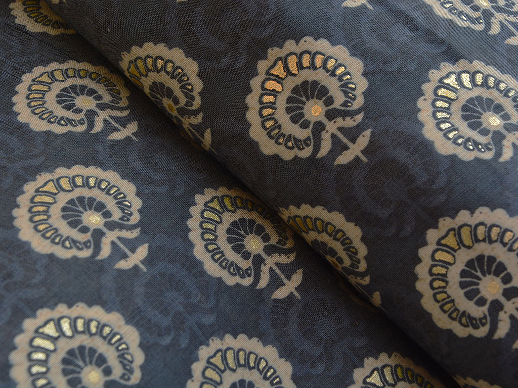 Gray & Cream Motifs Premium Modal Chanderi Silk Fabric