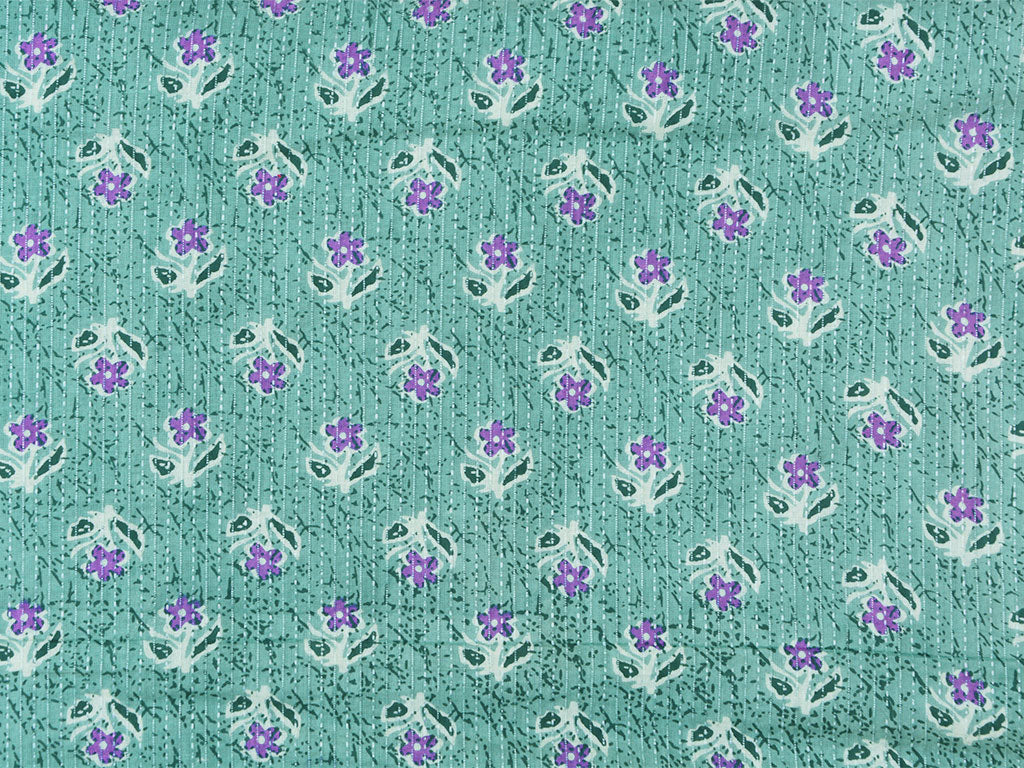 Mint Green Floral Pure Cotton Kantha Fabric