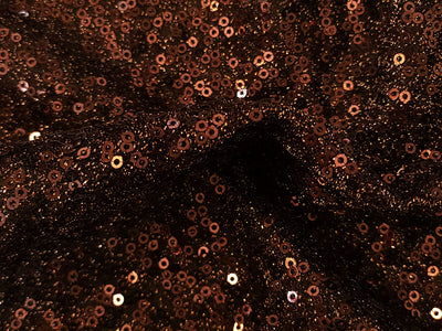 Brown Glitter Sequins Embroidered Net Fabric