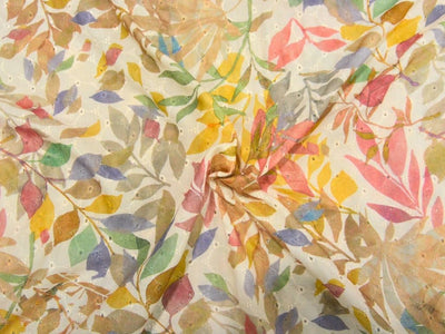 White 100 % Pure Cotton Chikan Embroidered Fabric