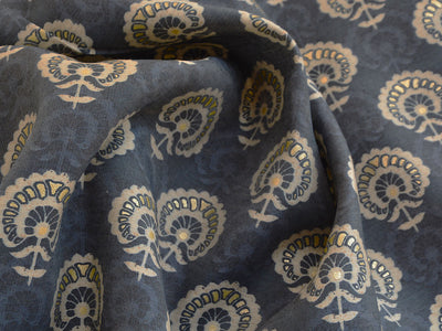 Gray & Cream Motifs Premium Modal Chanderi Silk Fabric