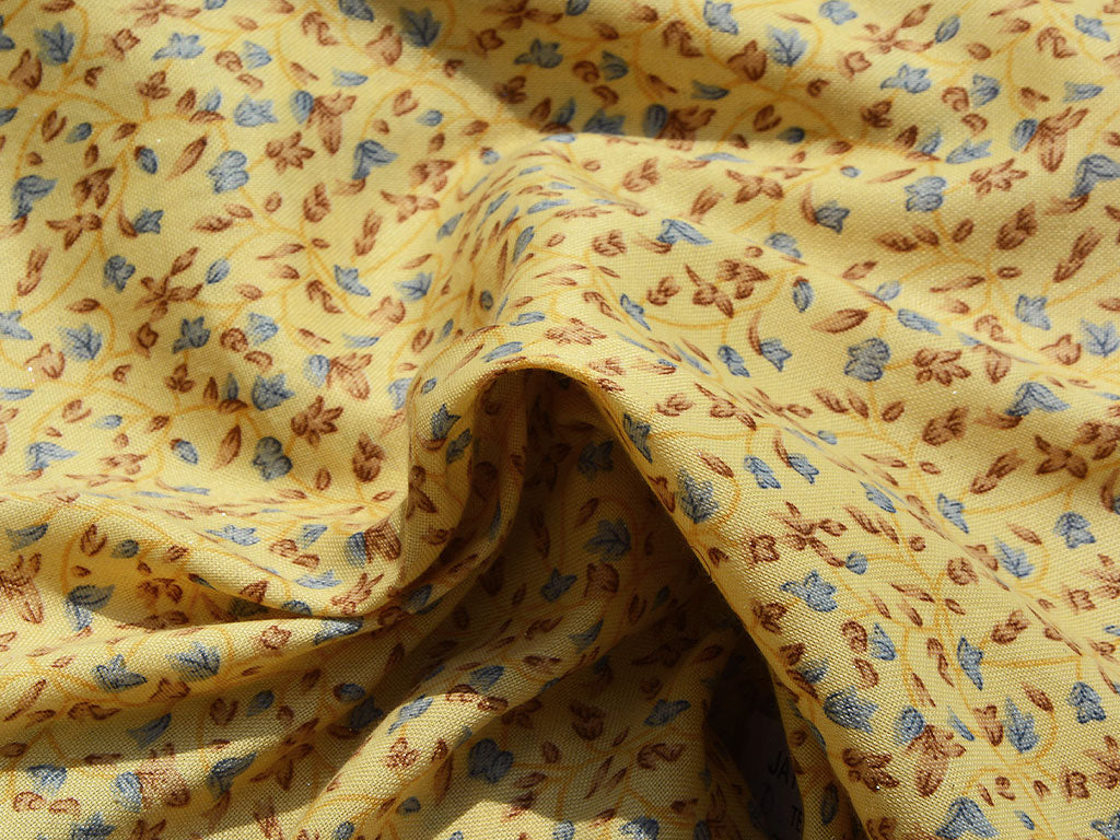 Cream & Light Brown Floral Digital Printed Slub Cotton Fabric